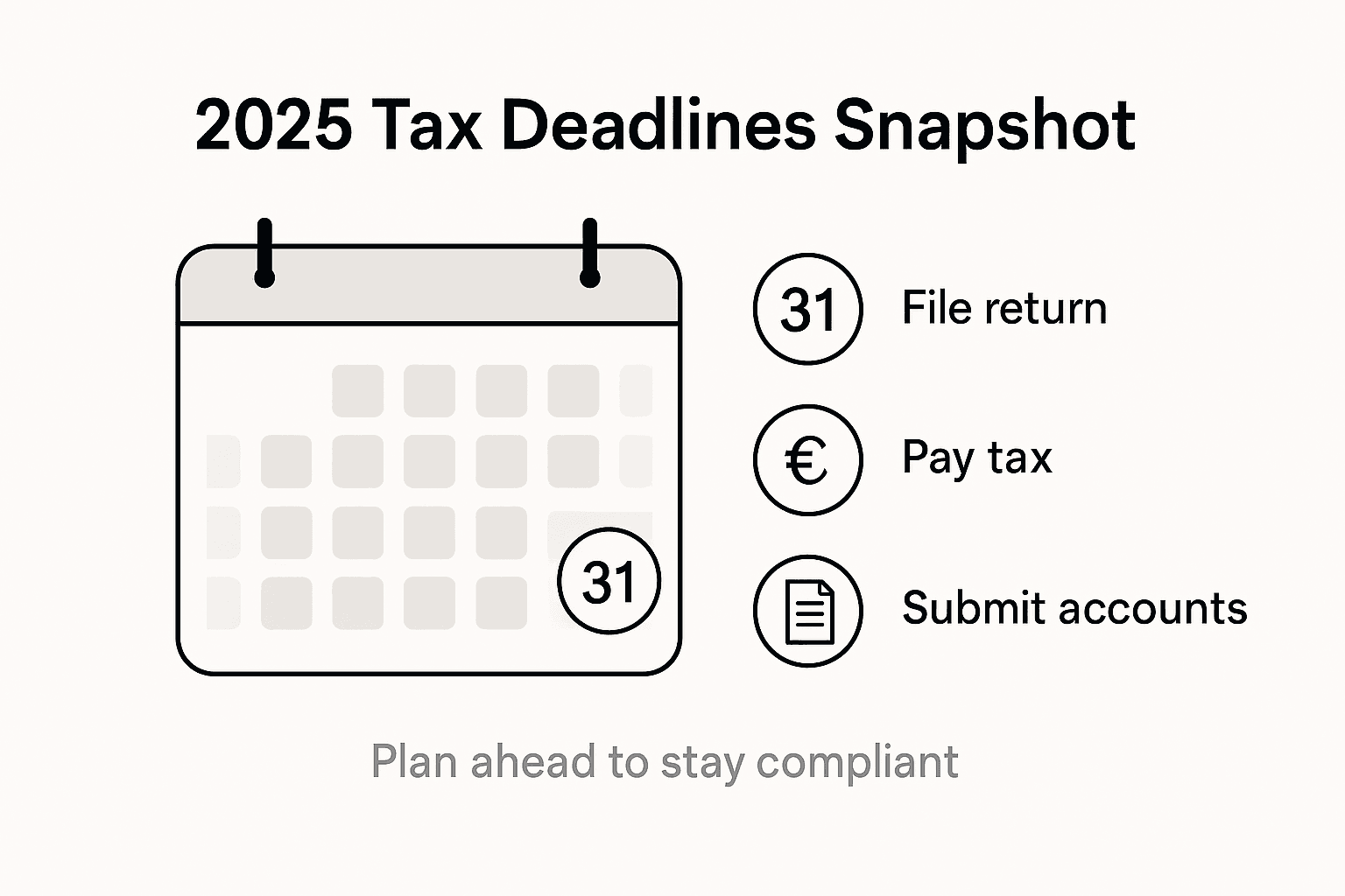 Infographic showing 2025 tax deadlines and action items