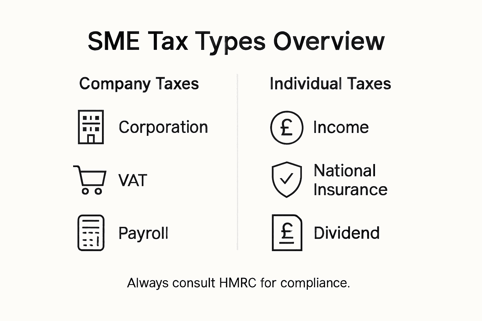 Infographic showing key SME tax types
