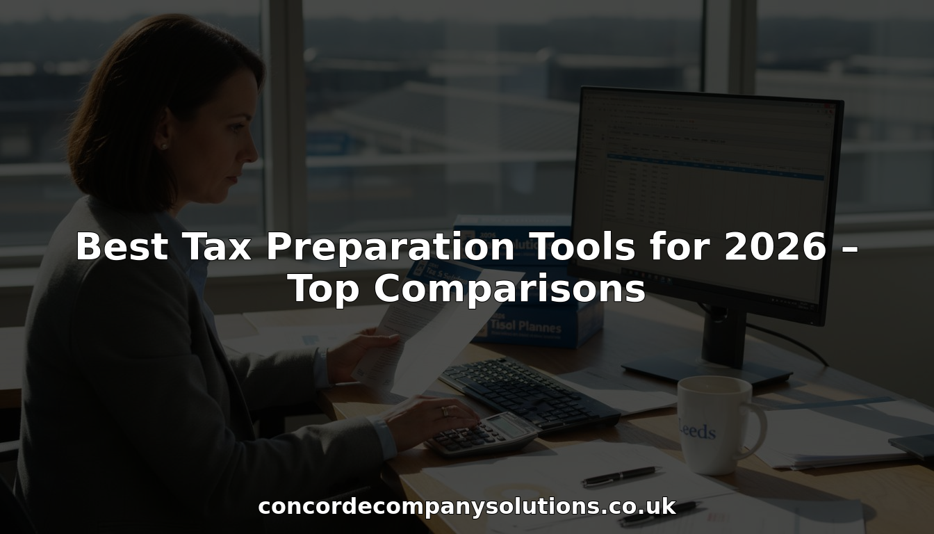 Professional comparing tax software at office desk