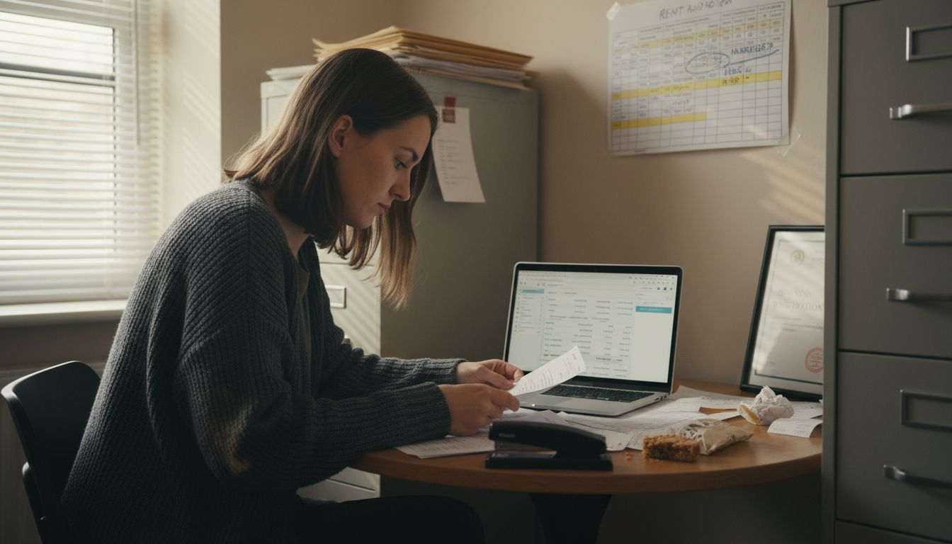 Business owner reviewing finances at desk