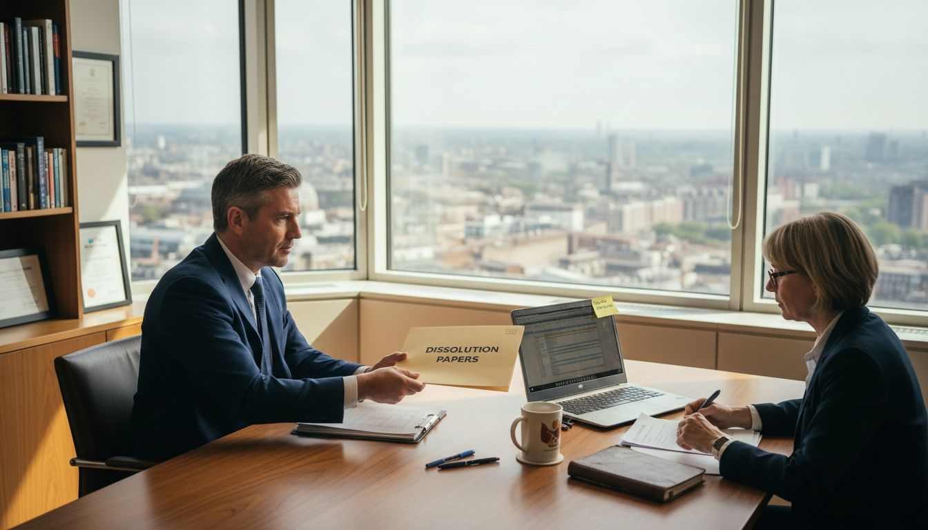 Business owner discussing company closure process