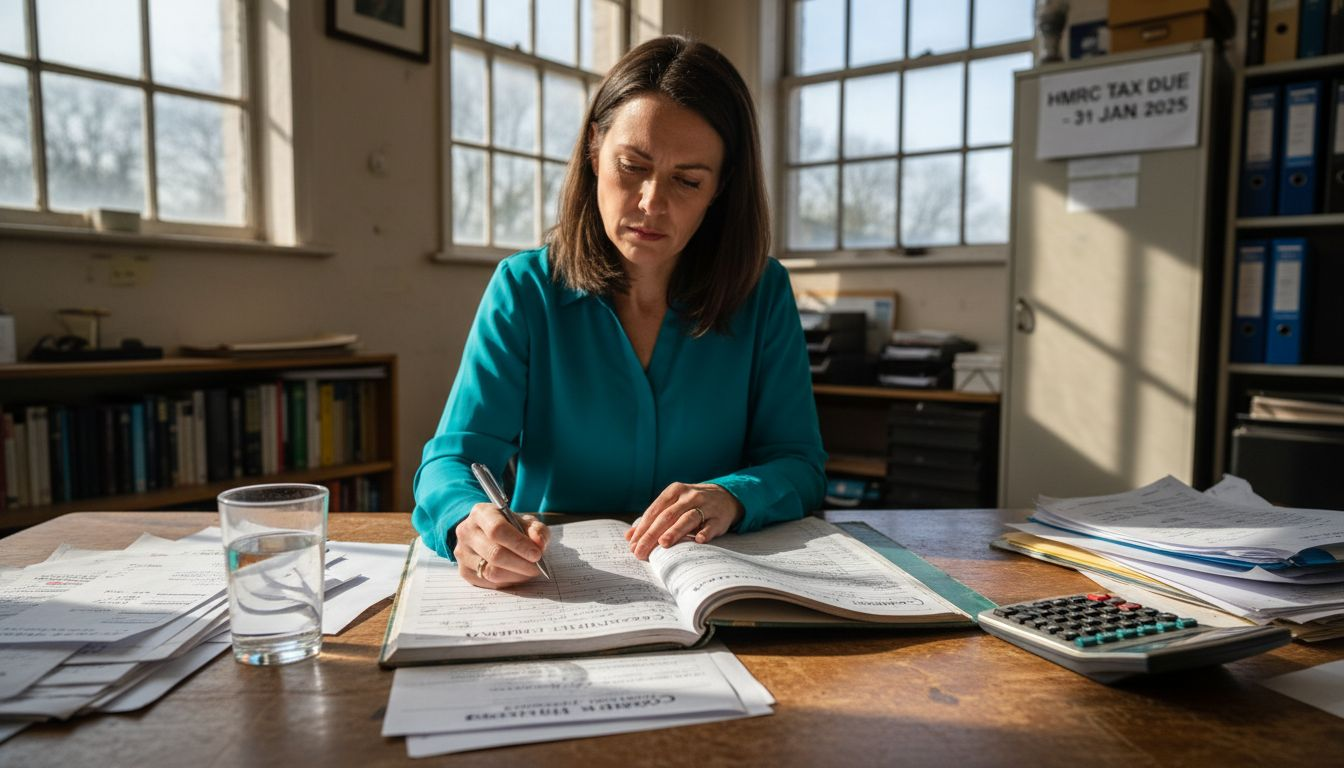 Accountant reviewing company debt paperwork
