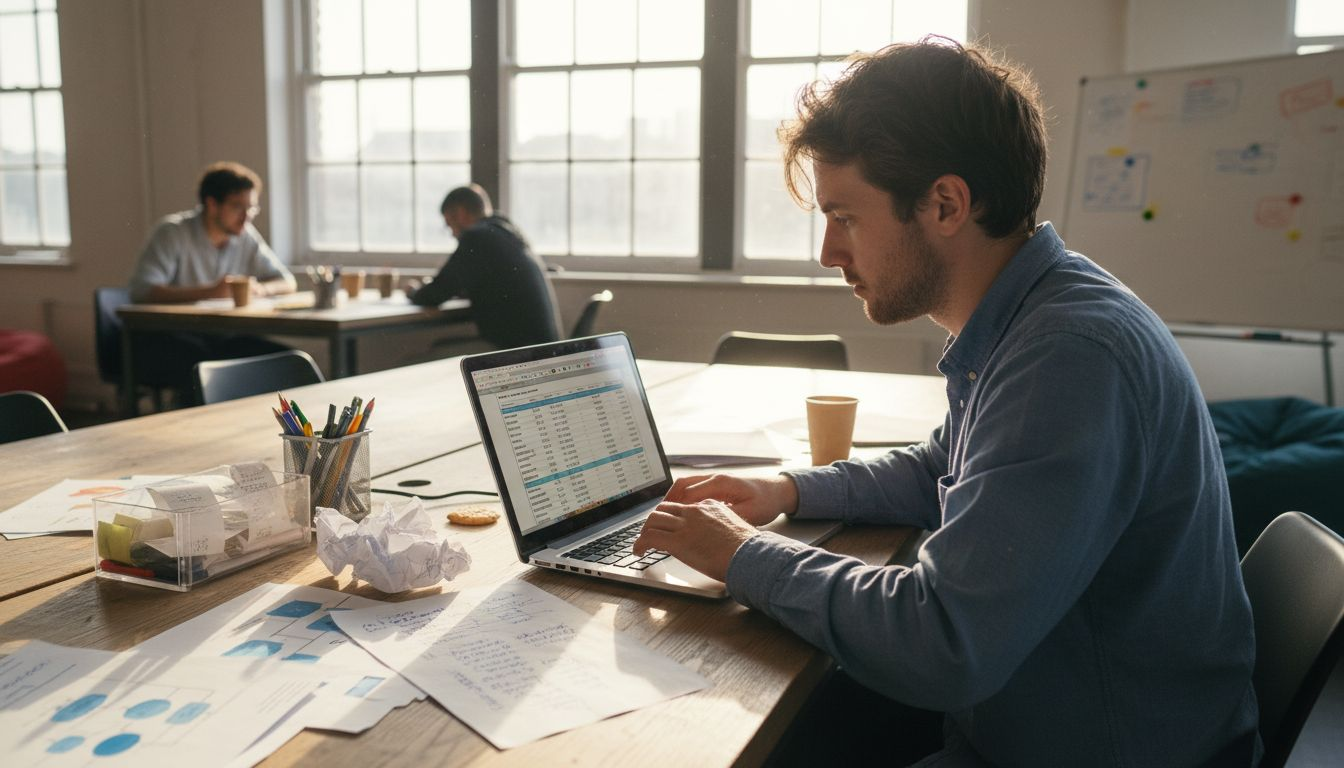 Startup founder working on bookkeeping tasks