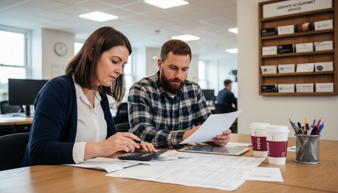 Bookkeeper and business owner reviewing documents