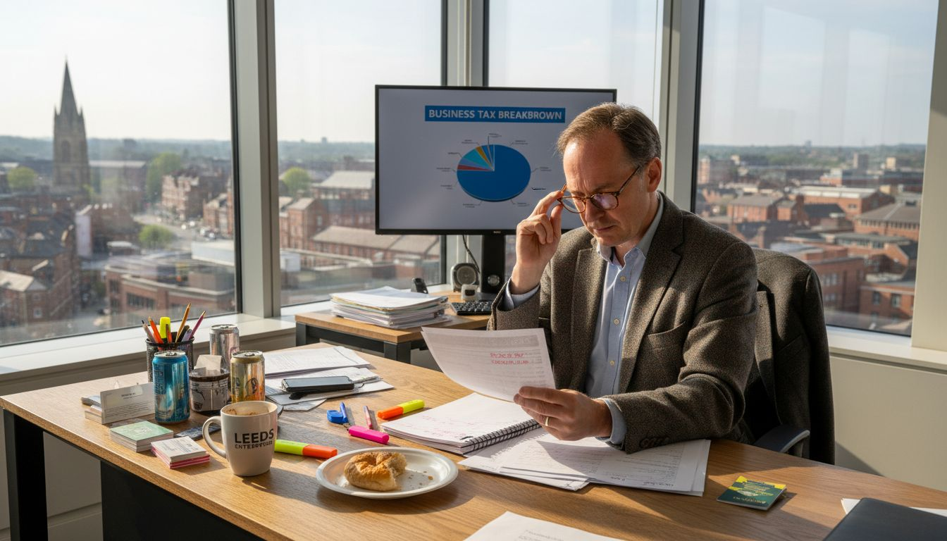 Leeds business owner reviewing tax documents