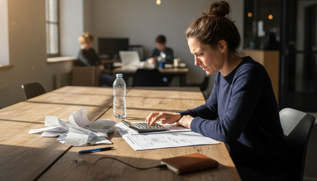 Bookkeeper managing payroll tasks at table