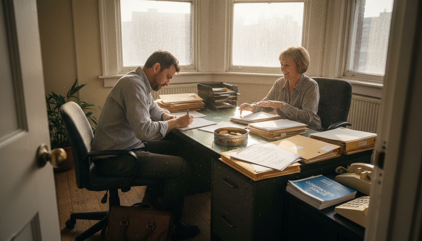 Business owner signing company registration documents