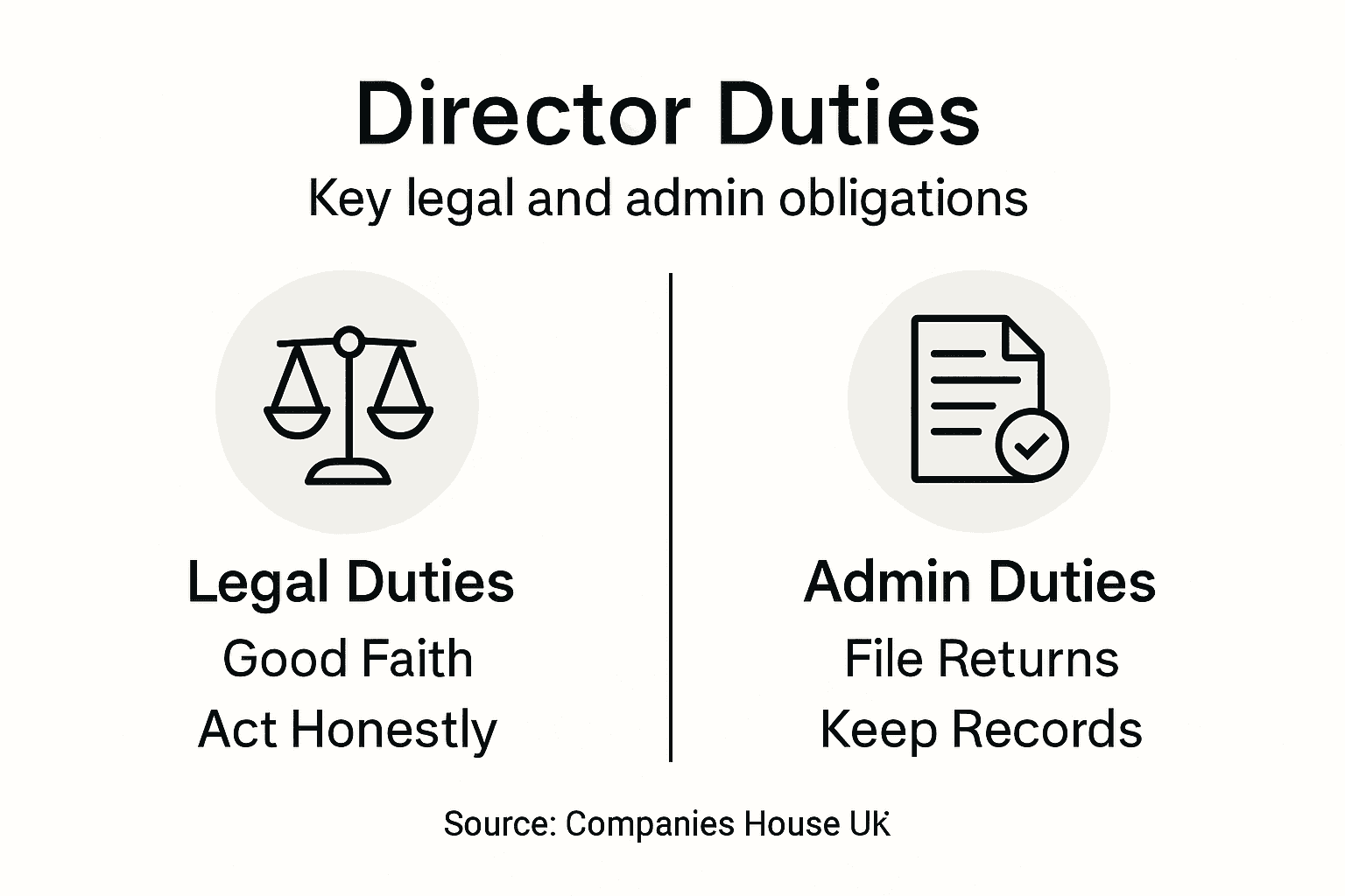 Infographic summarizing director legal and admin duties