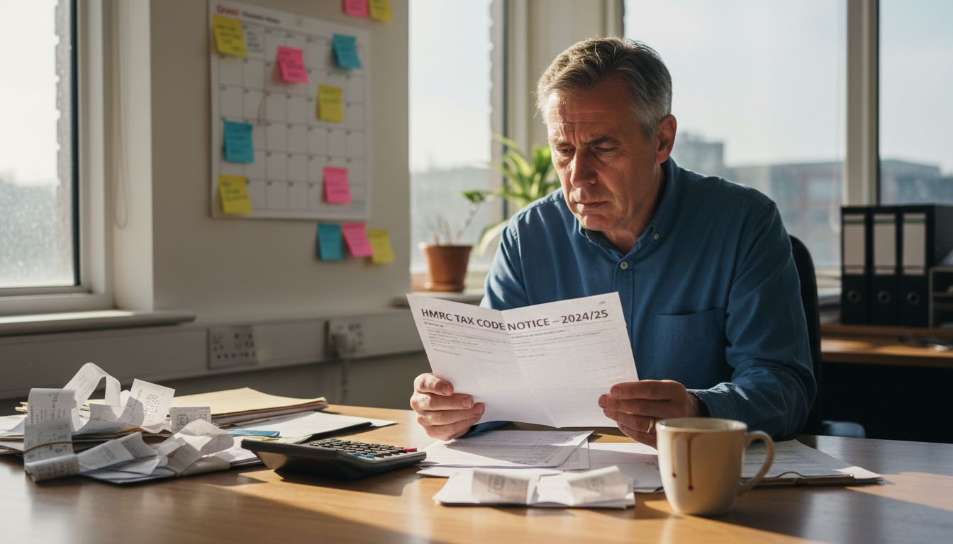 Business owner reviews tax code documents