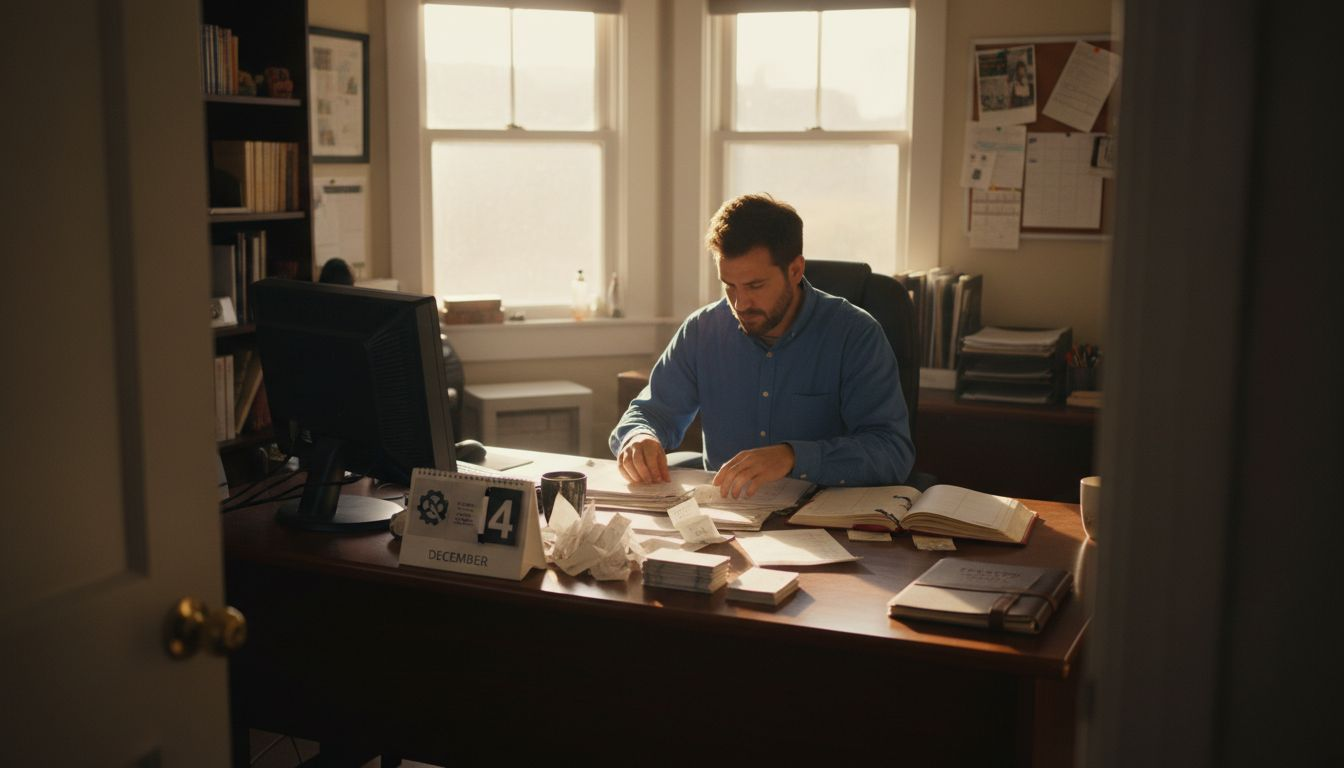 Small business owner reviewing invoices