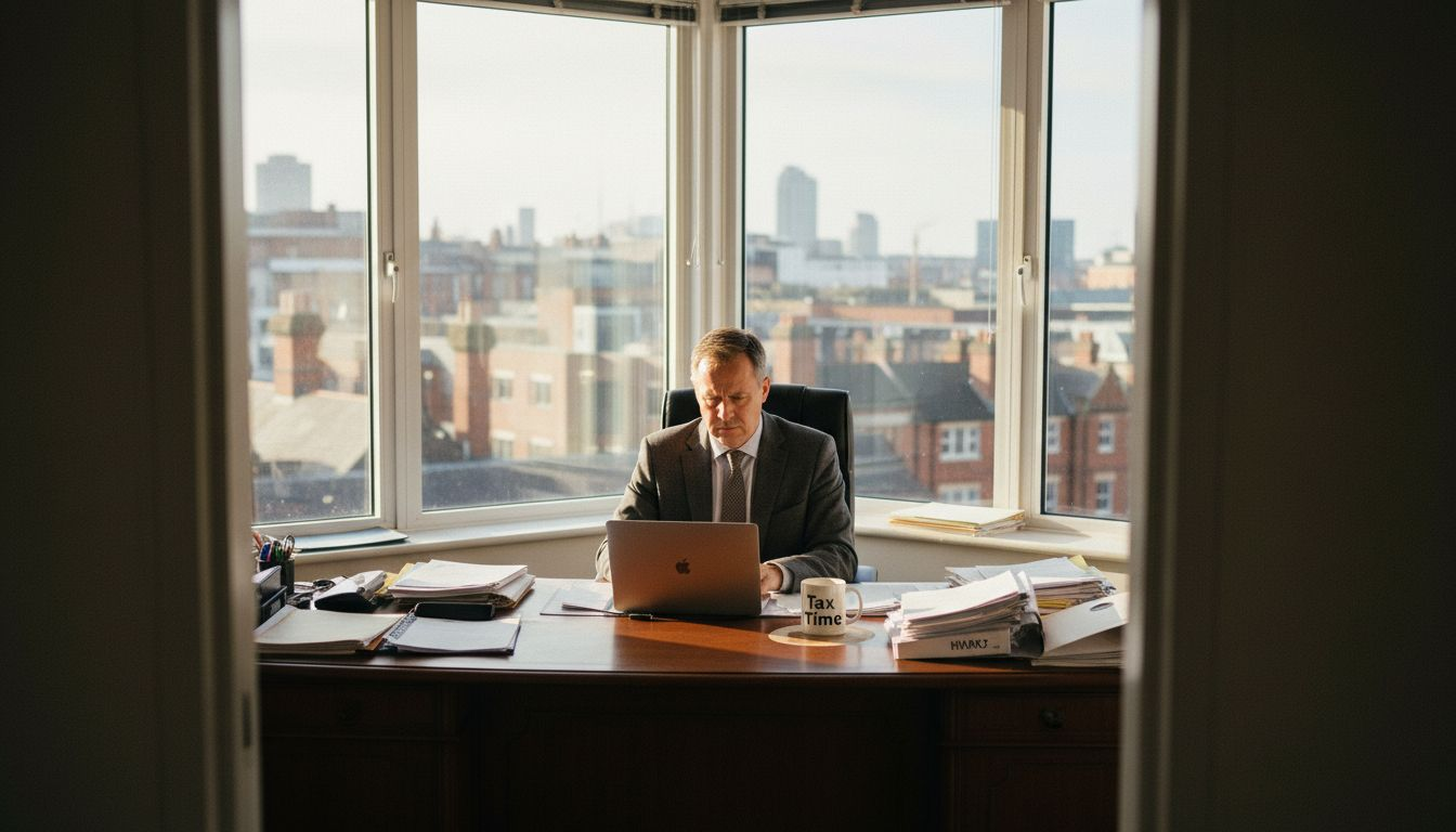 Leeds accountant at desk with tax paperwork