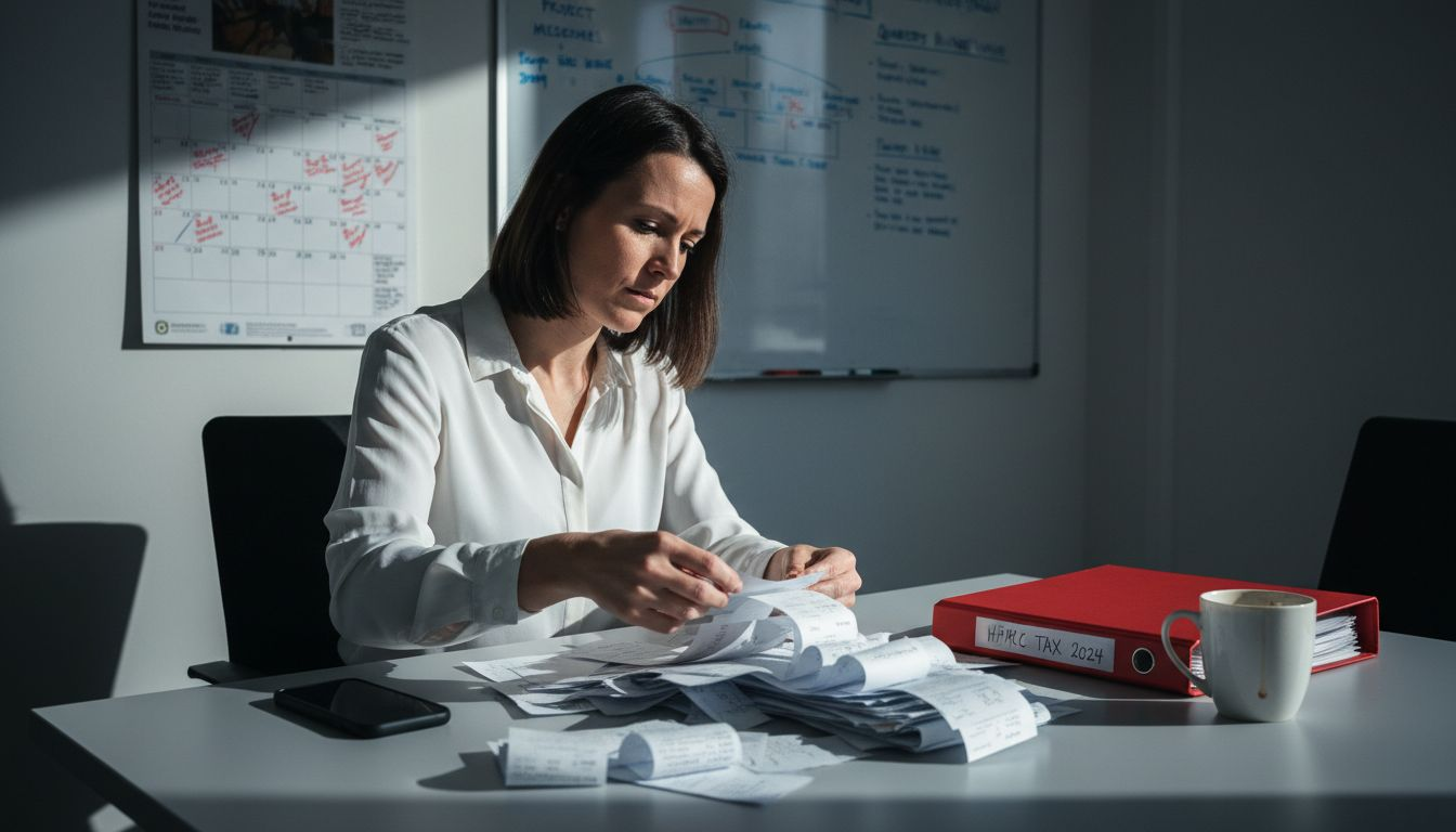 Manager cataloguing receipts for tax deductions