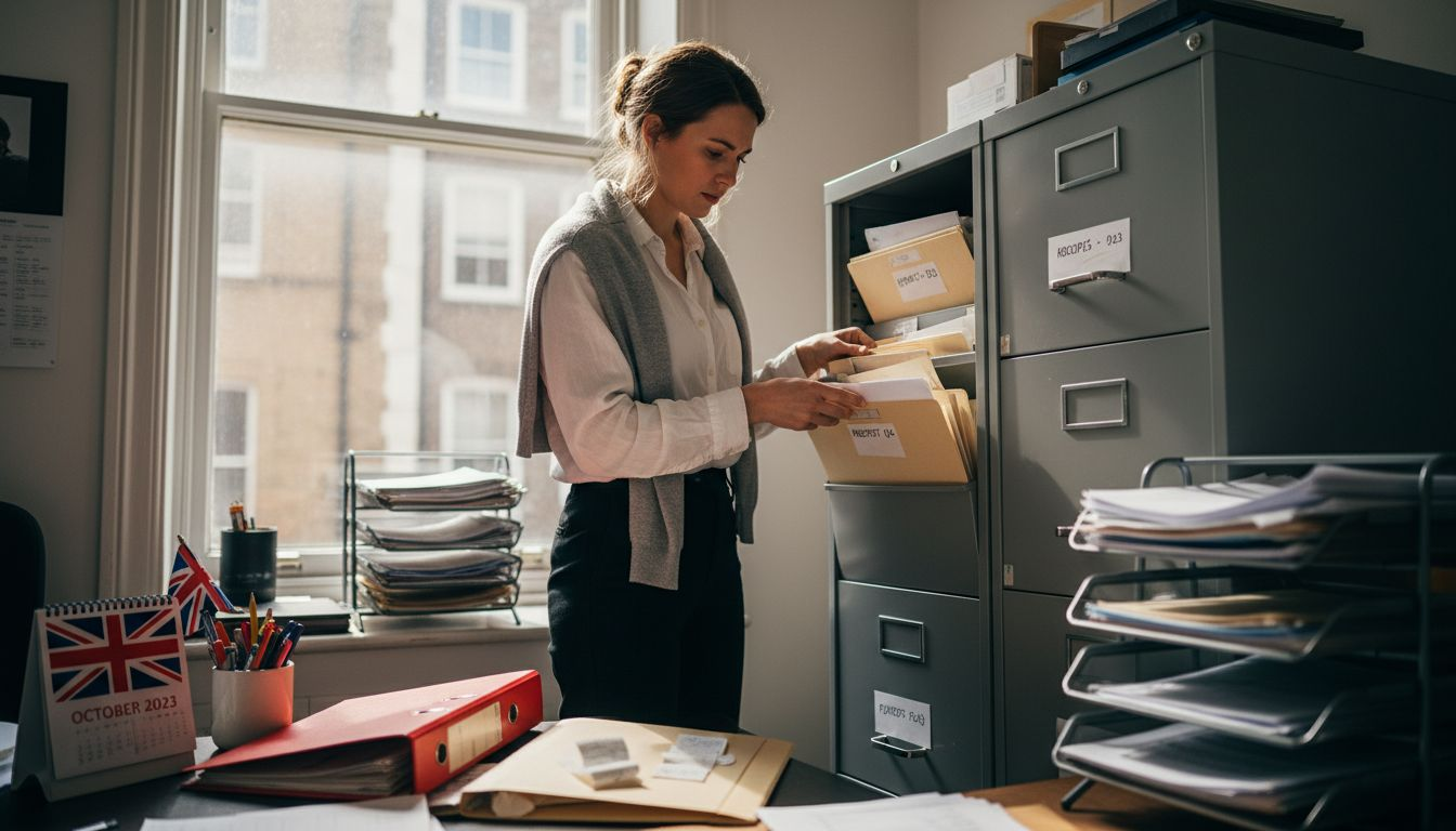 Sorting financial paperwork in small office