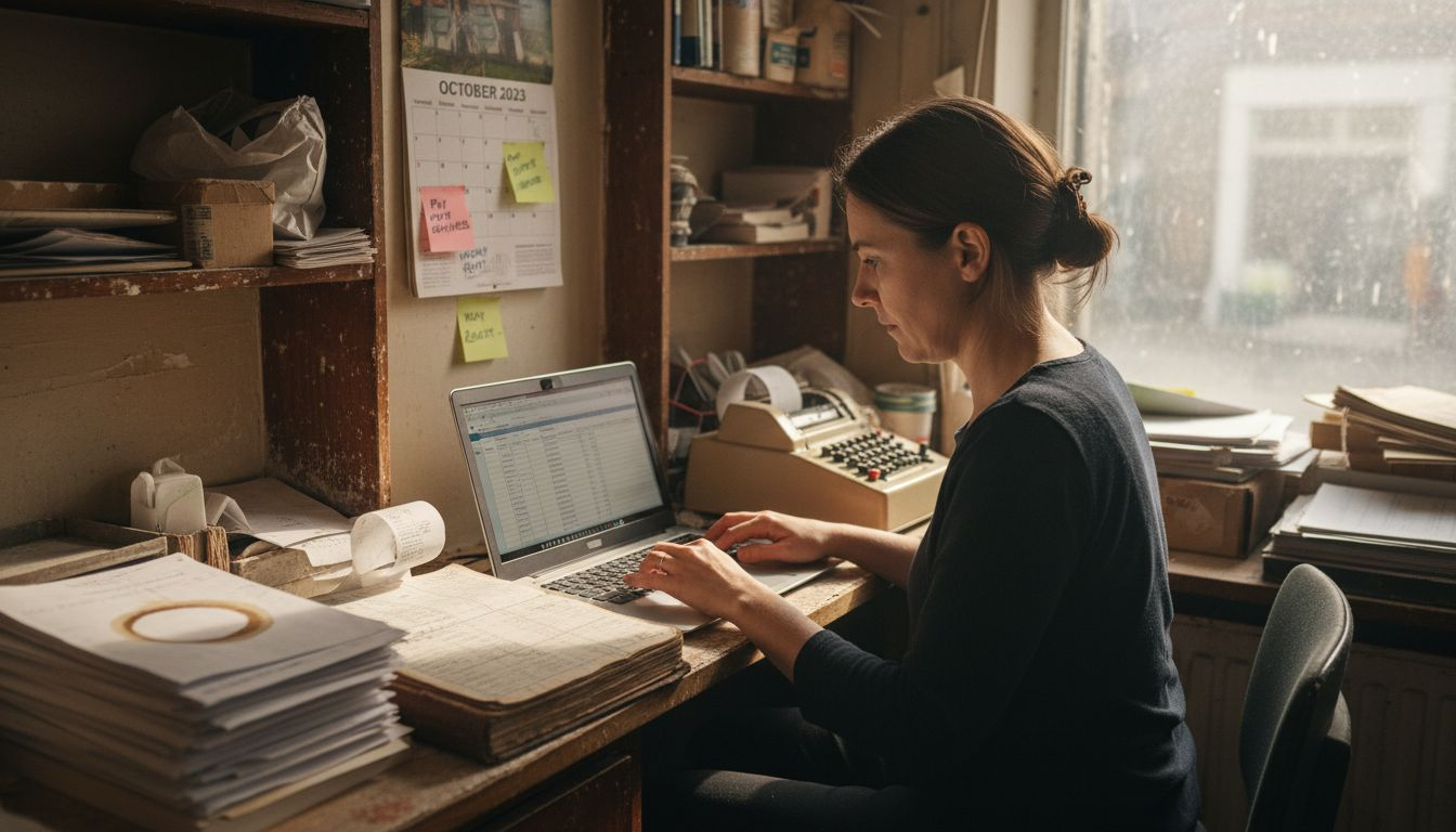 Bookkeeper automating receipts in bakery office