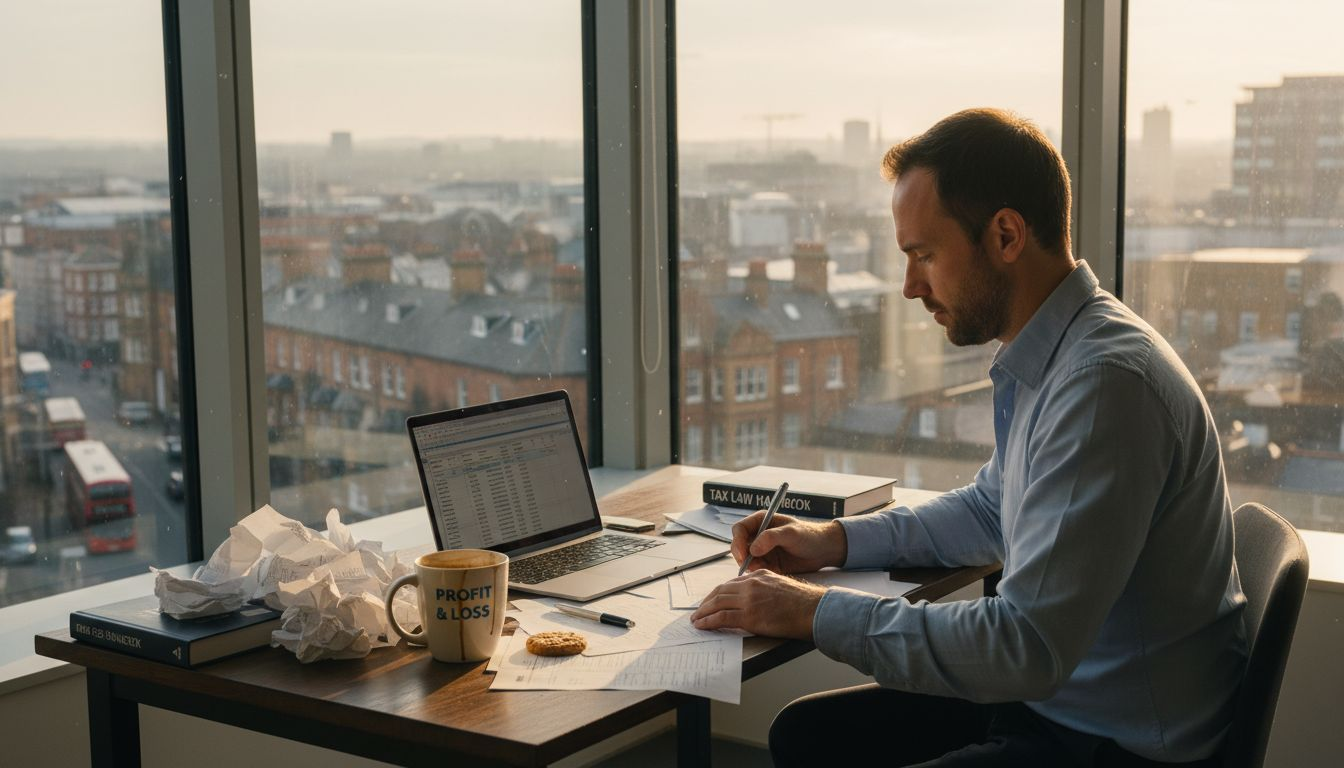 Sole trader preparing tax forms in office