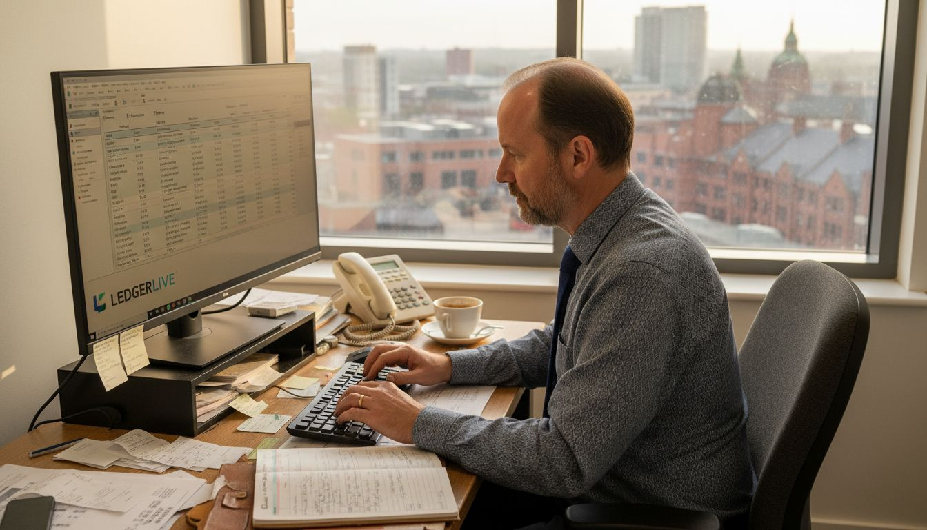 Accountant working in busy small office