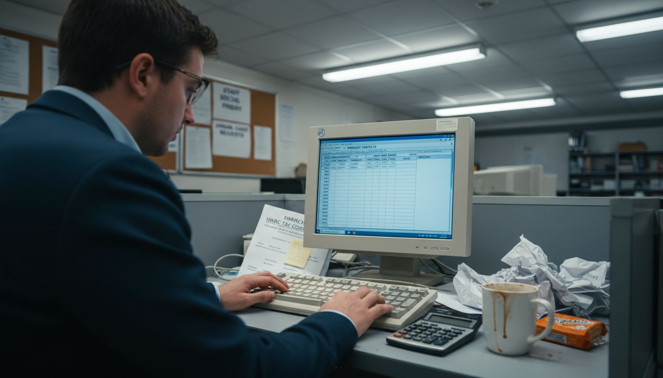 Payroll clerk entering gross pay calculations