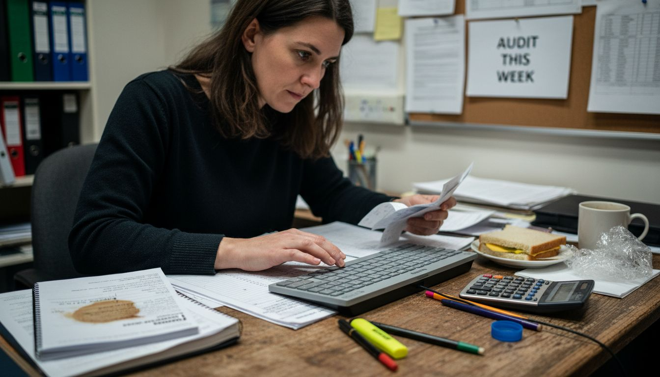 Bookkeeper detecting errors in accounting entries