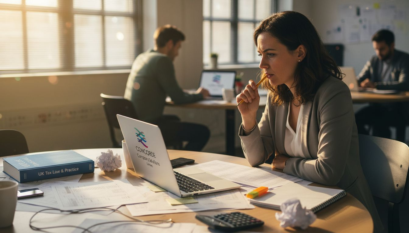 Accountant checks for compliance mistakes at desk