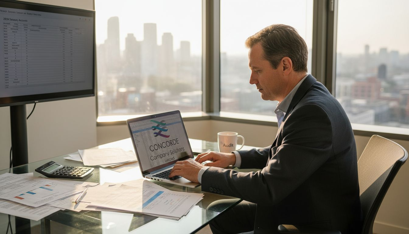 Accountant reviewing statutory accounts in office