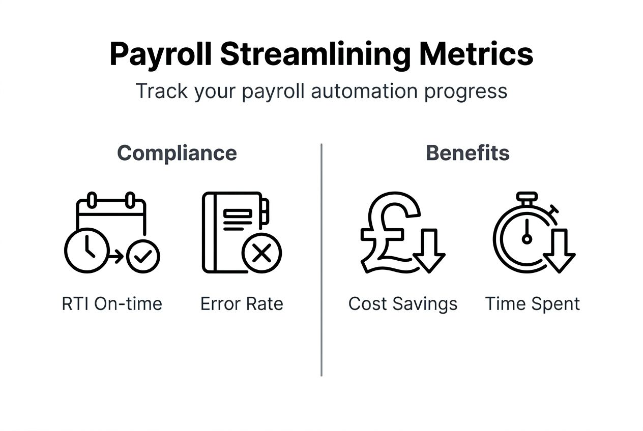 Infographic showing payroll automation benefits and metrics