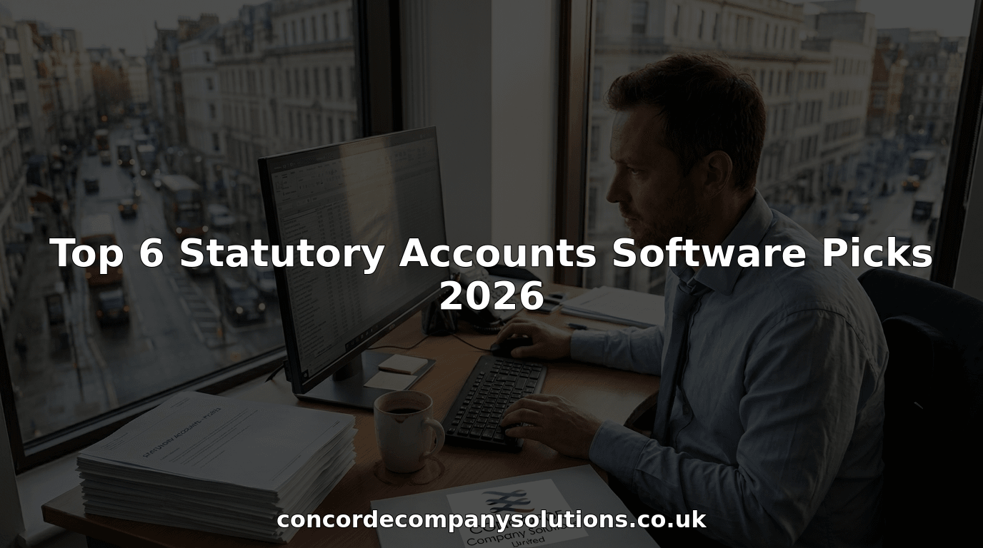 Accountant reviewing statutory accounts in busy office