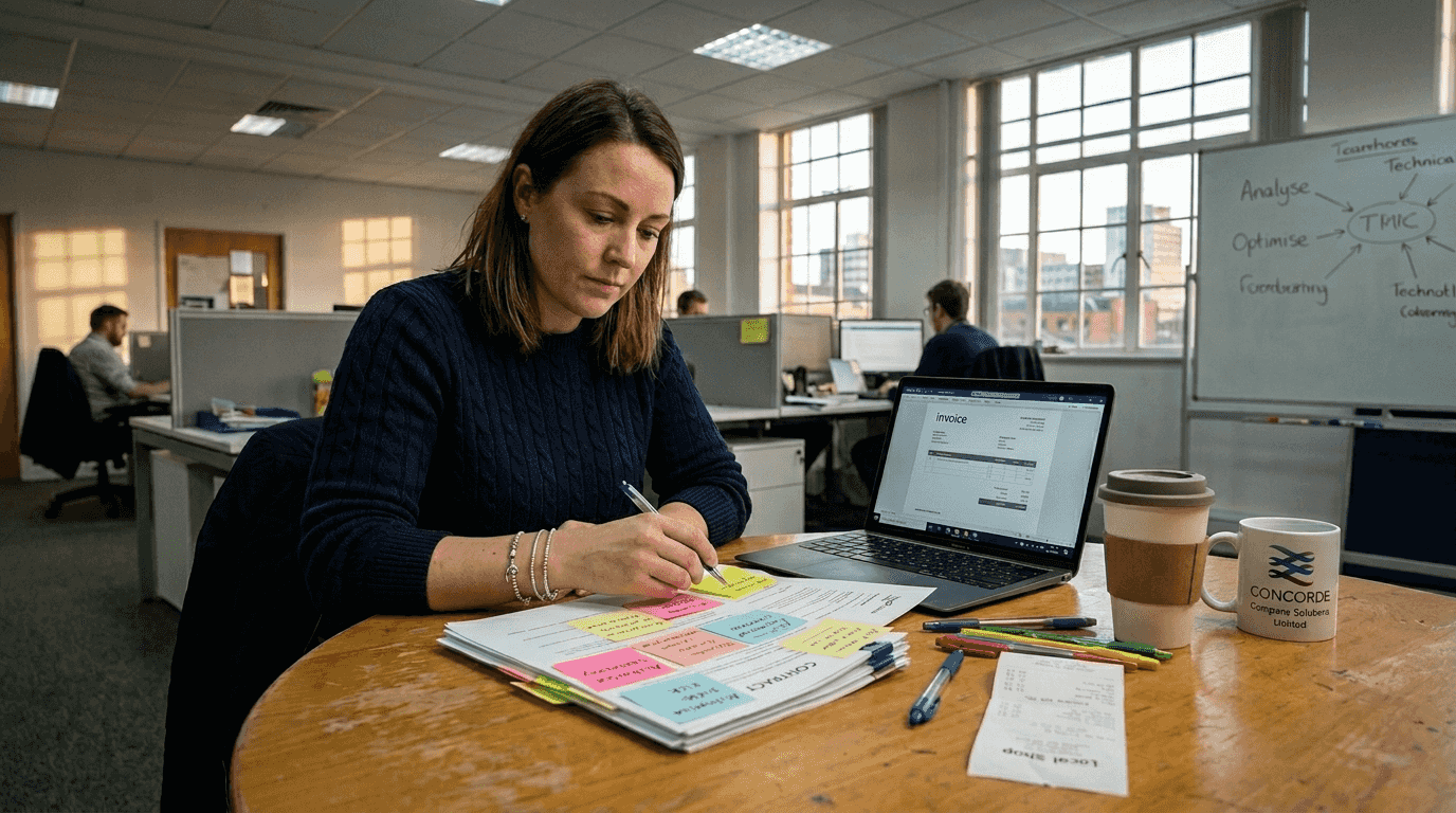 Woman sorting contracts in office setting