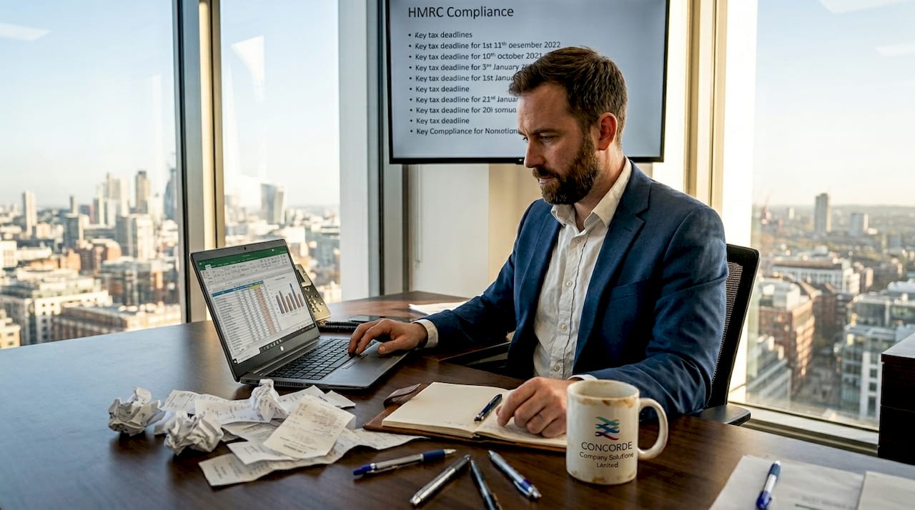 UK business owner reviewing compliance spreadsheet