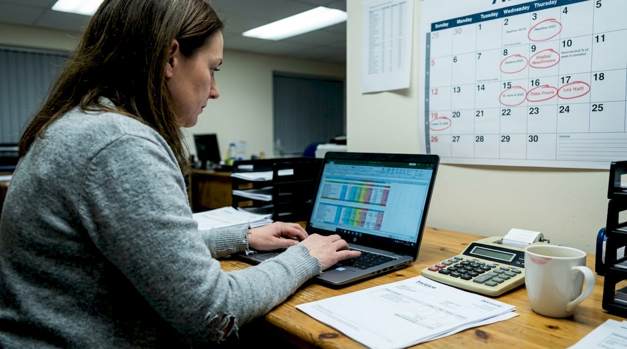 Business owner checking cash flow spreadsheet