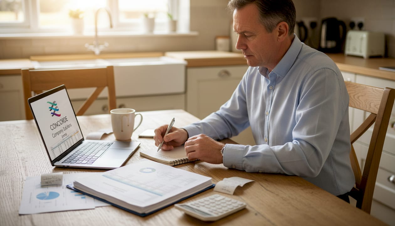 SME owner reviews financial papers at kitchen table