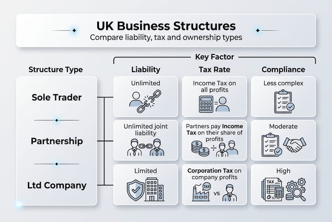 Infographic comparing UK business structure types