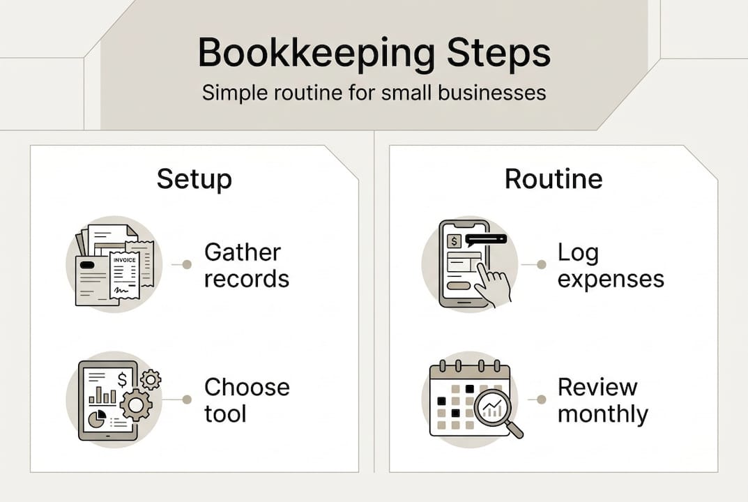 Infographic with key bookkeeping steps and categories