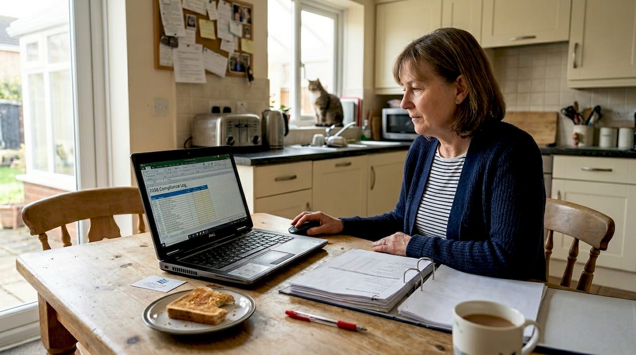 SME owner using accounting software at kitchen table