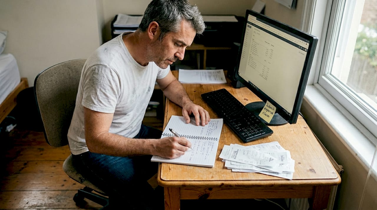 Man calculating business mileage expenses