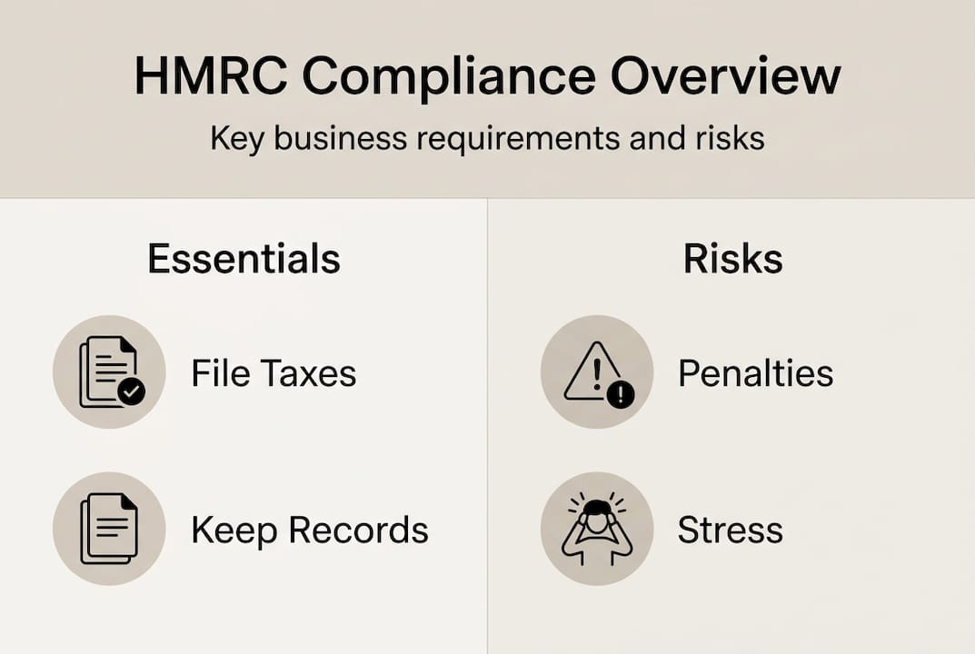 Infographic summarising HMRC compliance essentials and risks