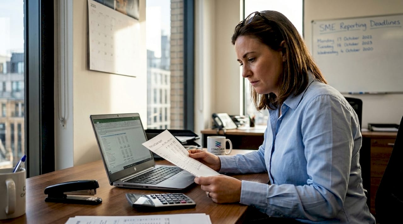 Accountant reviews profit and loss report at desk