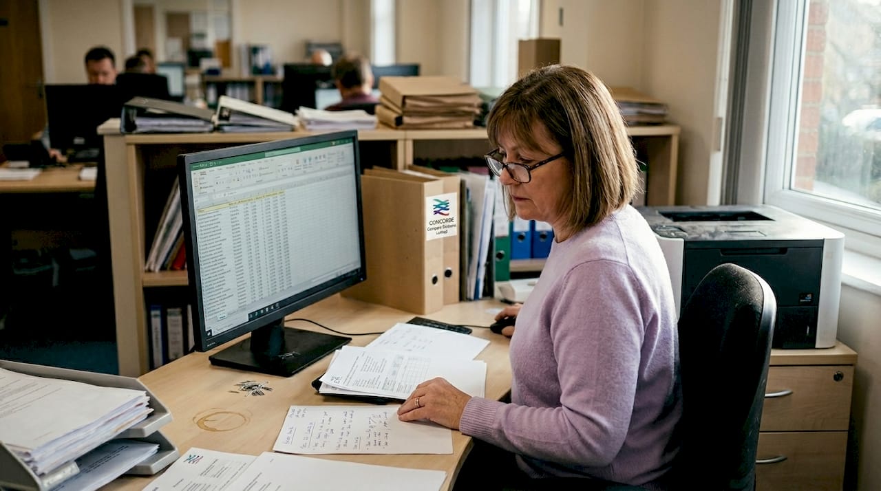 Accountant reviewing financial records at desk