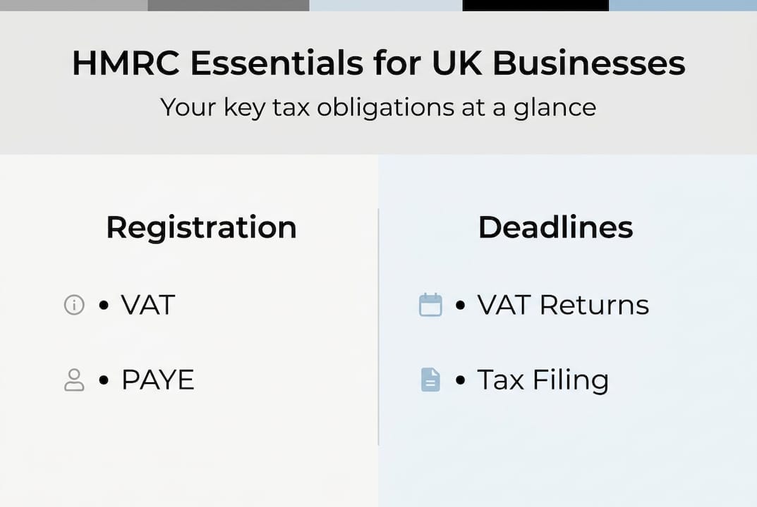 Infographic outlining HMRC essentials for business