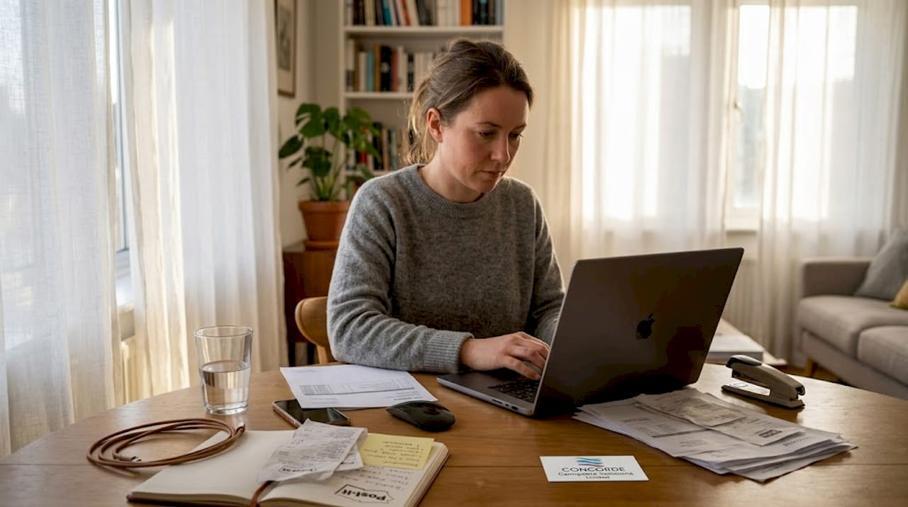 Sole trader updating VAT invoices at home