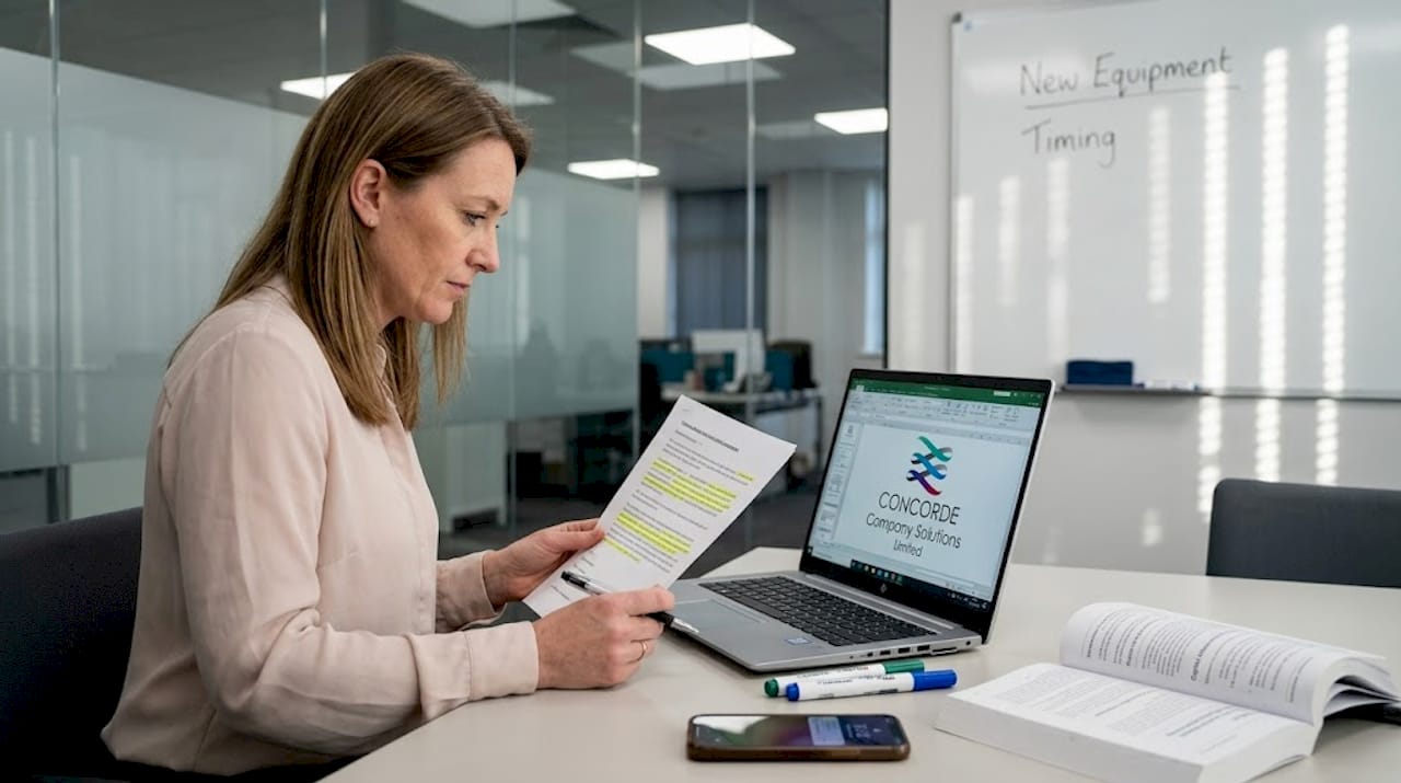 Finance manager analysing asset purchases spreadsheet