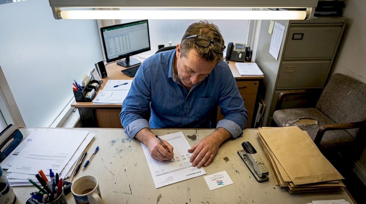 SME owner reviews cash flow documents