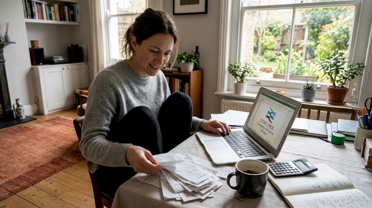 UK business owner working on cash accounting