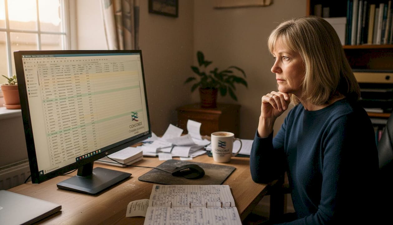 Accountant reviewing records at home desk