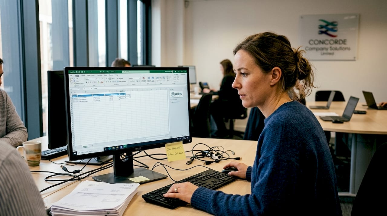 Worker entering VAT records into accounting software