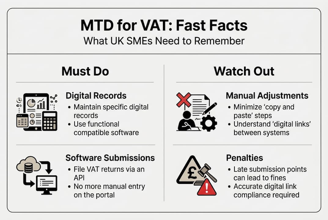Infographic summarising key MTD VAT requirements