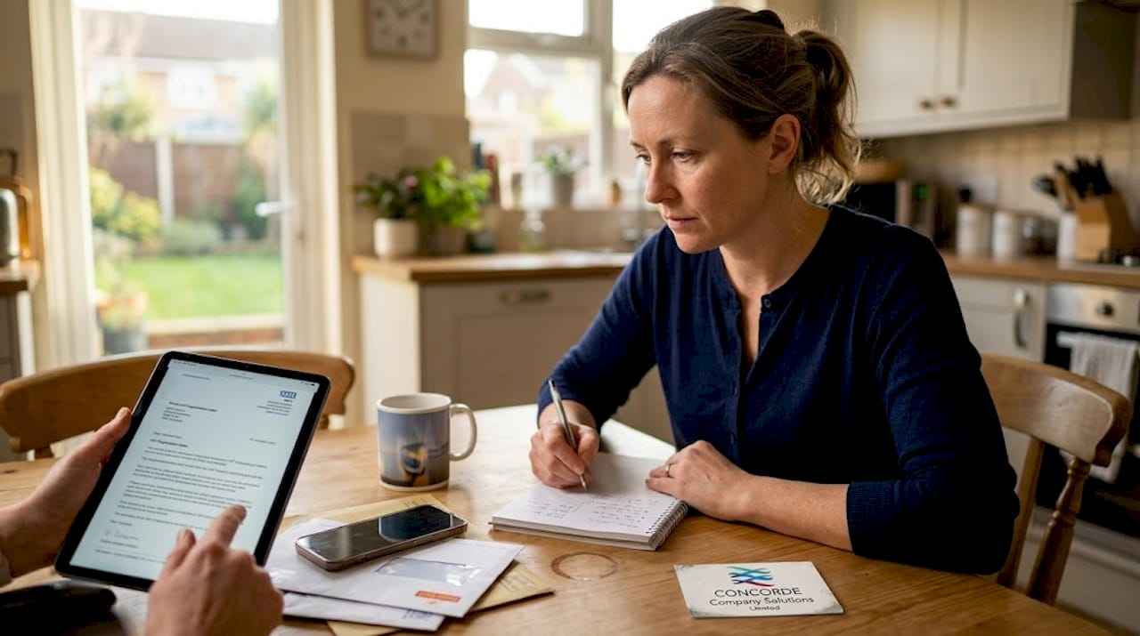 Woman checks VAT threshold paperwork at home