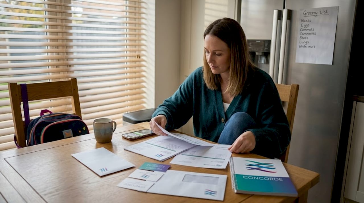Sole trader managing tax paperwork at home
