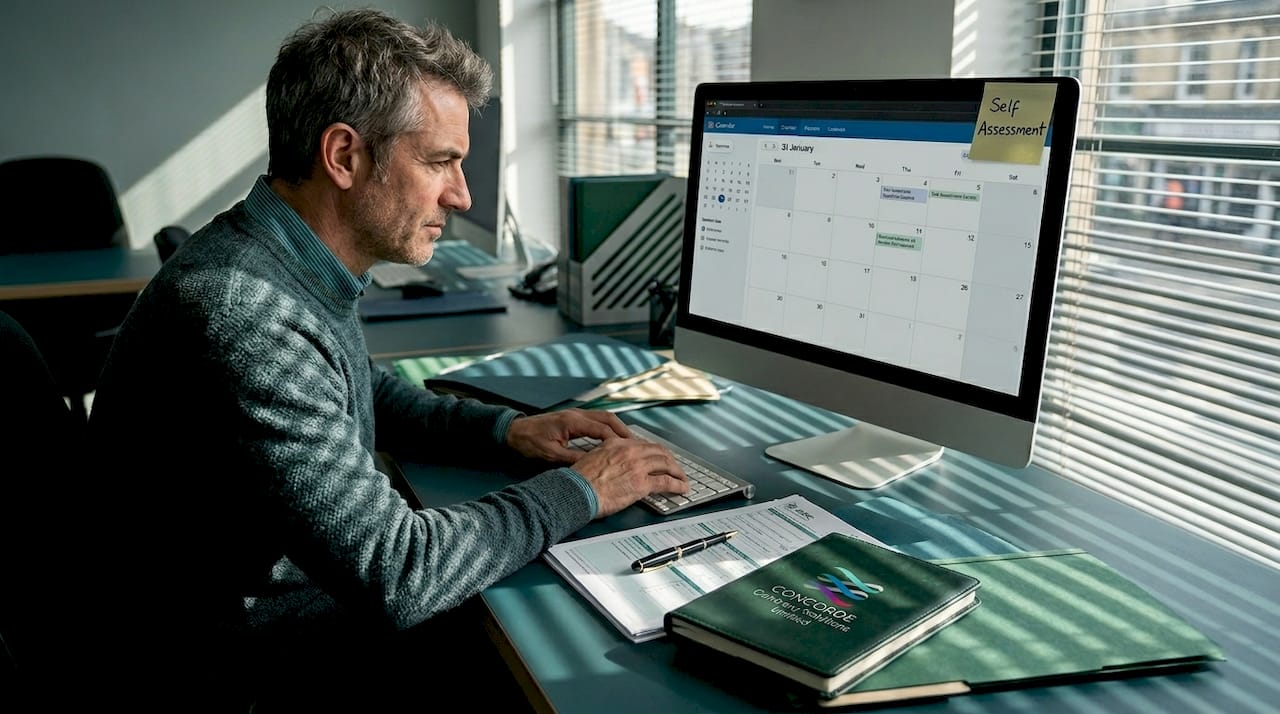 Man checks calendar for tax deadlines