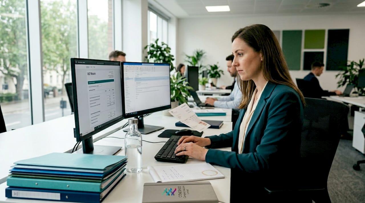 Accountant entering VAT data in office