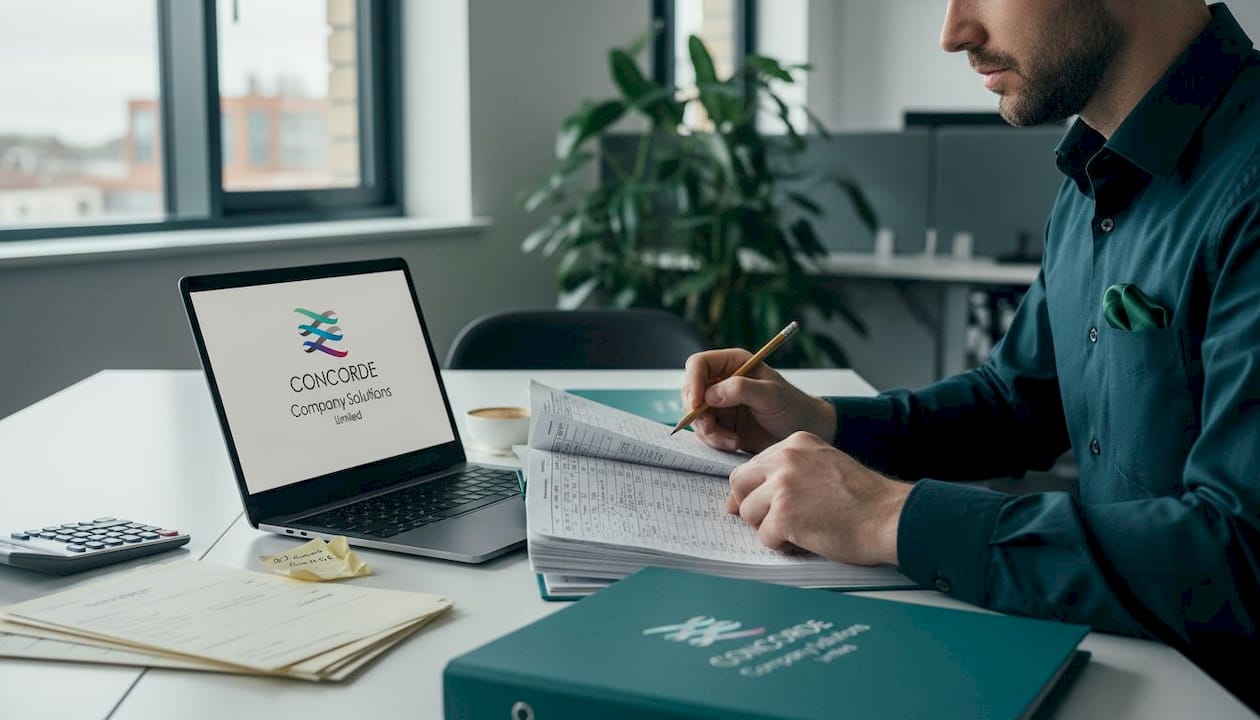 Bookkeeper cross-checking ledger entries